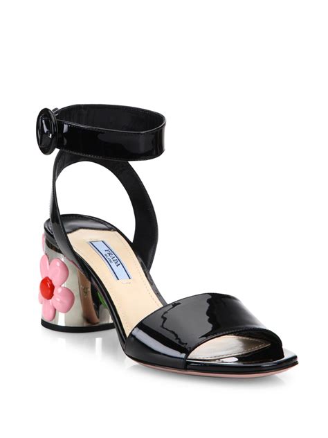 model with prada sandals with flowers|prada chunky heel sandal.